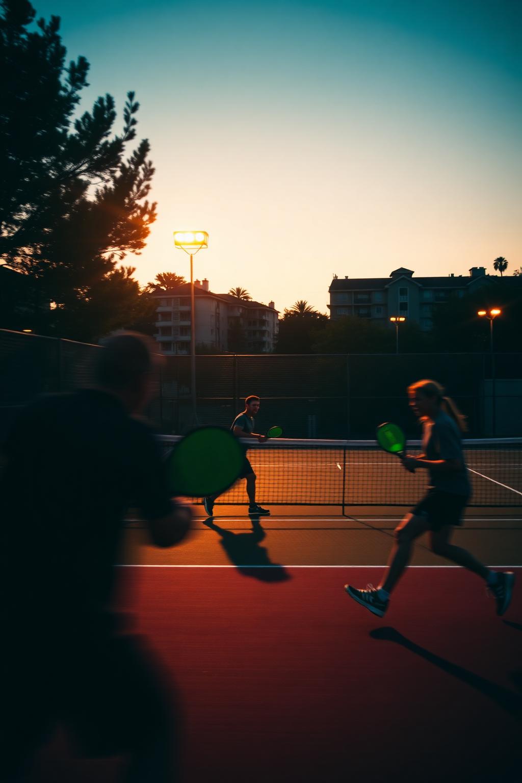 Persone che giocano a padel al tramonto